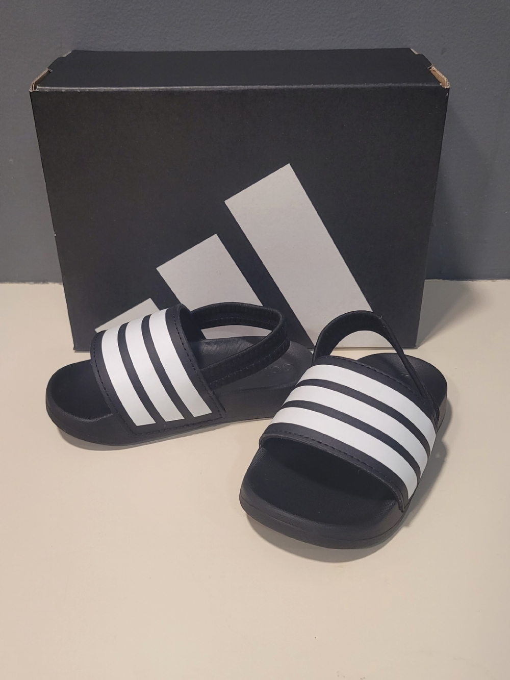 Adidas Black and White Toddler Slip-On Sandals with Back Strap 6c